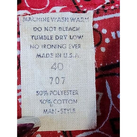 Vtg Rockmount Ranch Wear 70s Red Bandana Print Pearl Snap Button Down Shirt 40 - Picture 9 of 10